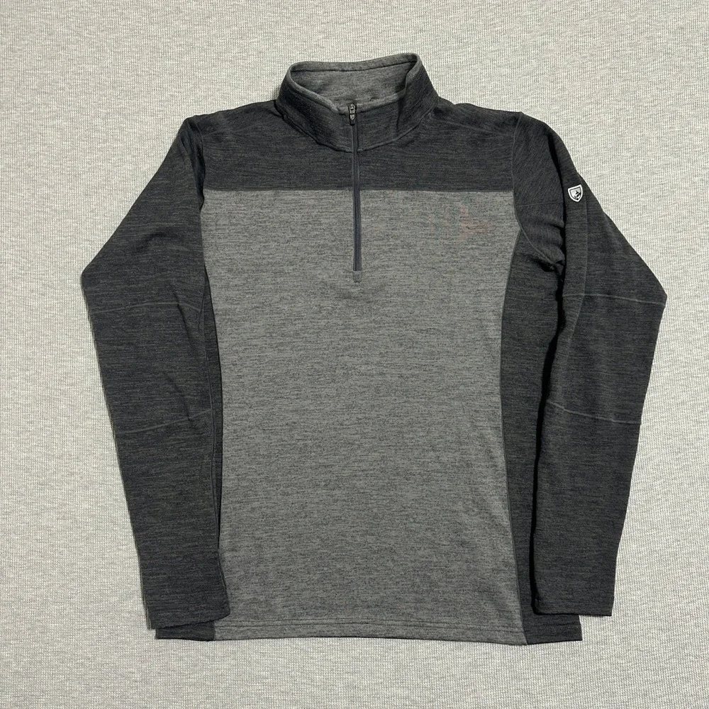 KUHL Interceptr 1/4 Zip Fleece Pullover Gray Colorblock Sweater Mens Size Medium